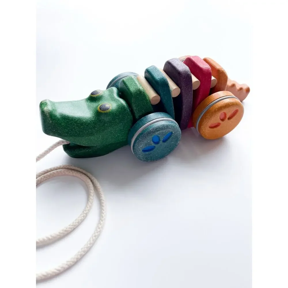 Plan Toys Toddler Rainbow Alligator Pull Along Wood Toy